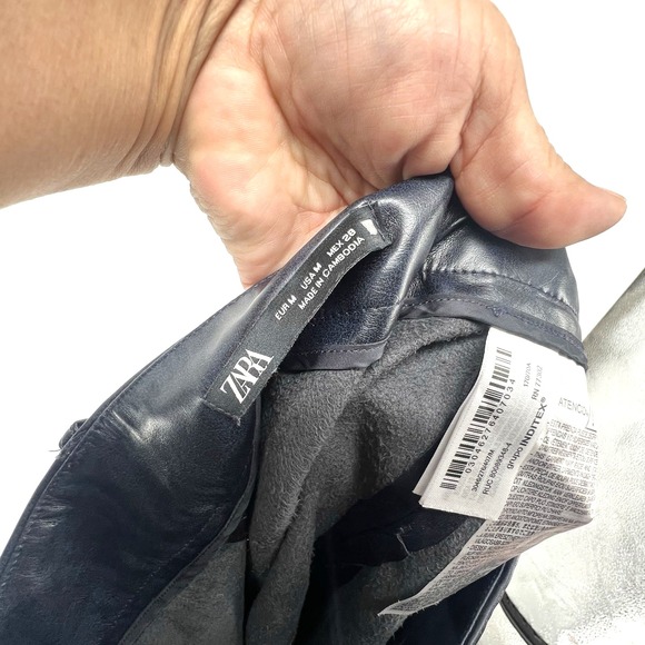 Zara Navy faux leather  A-line midi‎ skirt Fall Winter Women M - Picture 4 of 4
